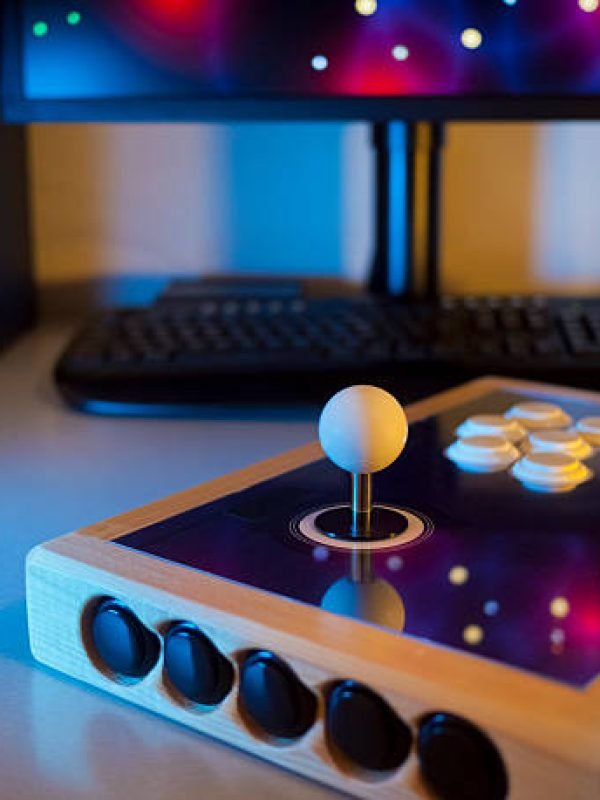 "Custom made arcade controller, focus on the joystick knob(picture on the screen is made by the contributor)"